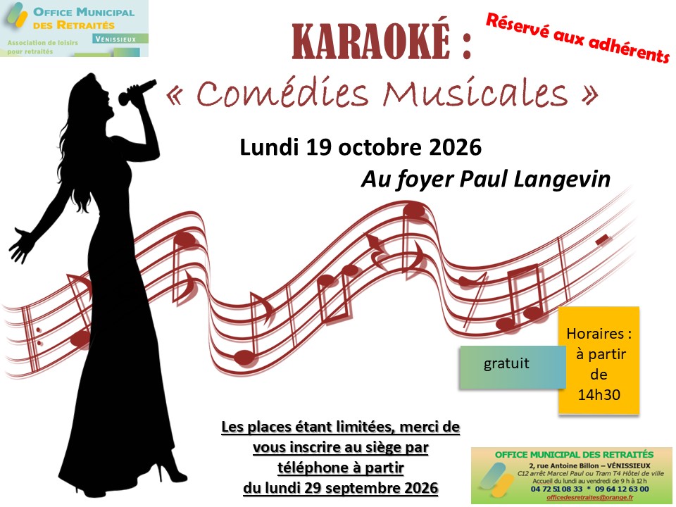 Affiche karaoké comédie musicale lundi 19 octobre