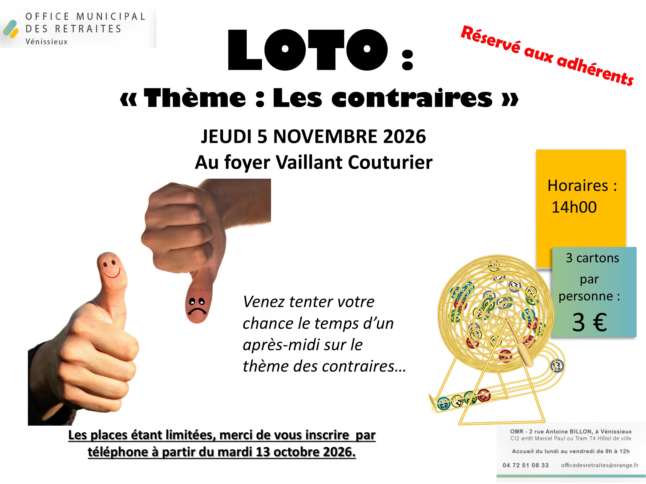 Affiche loto VC les contraires 5 nov
