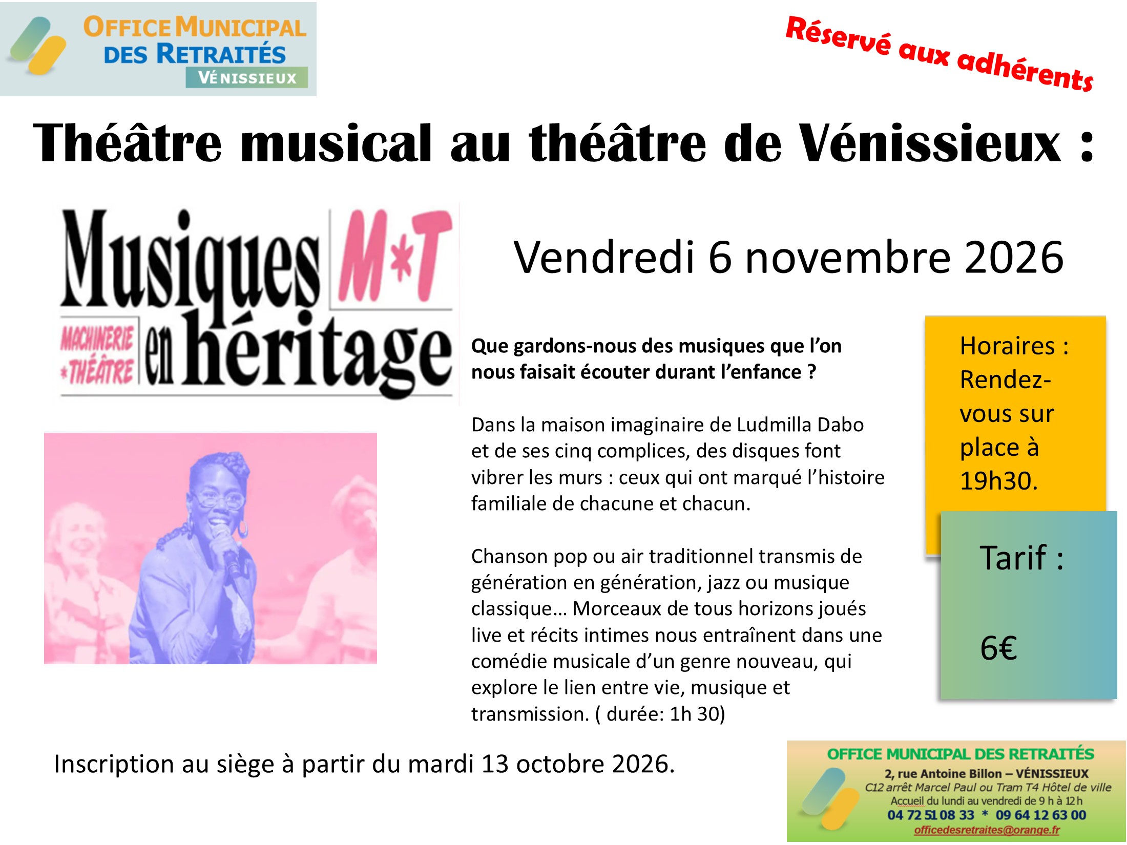 Affiche théâtre de Vénissieux vendredi 6 novembre